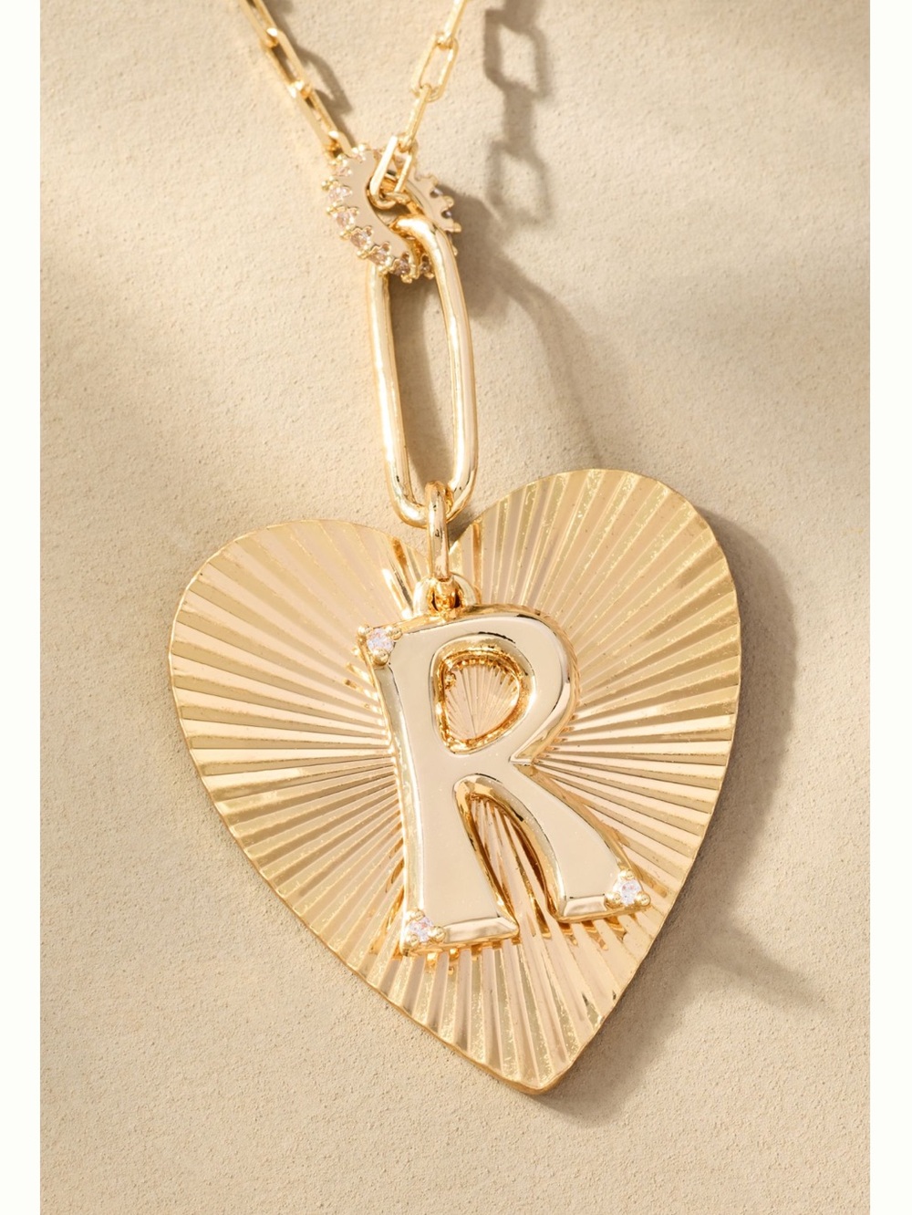 Anthropologie 14KT Gold Plated Monogram Necklace Fluted Heart Pendant New